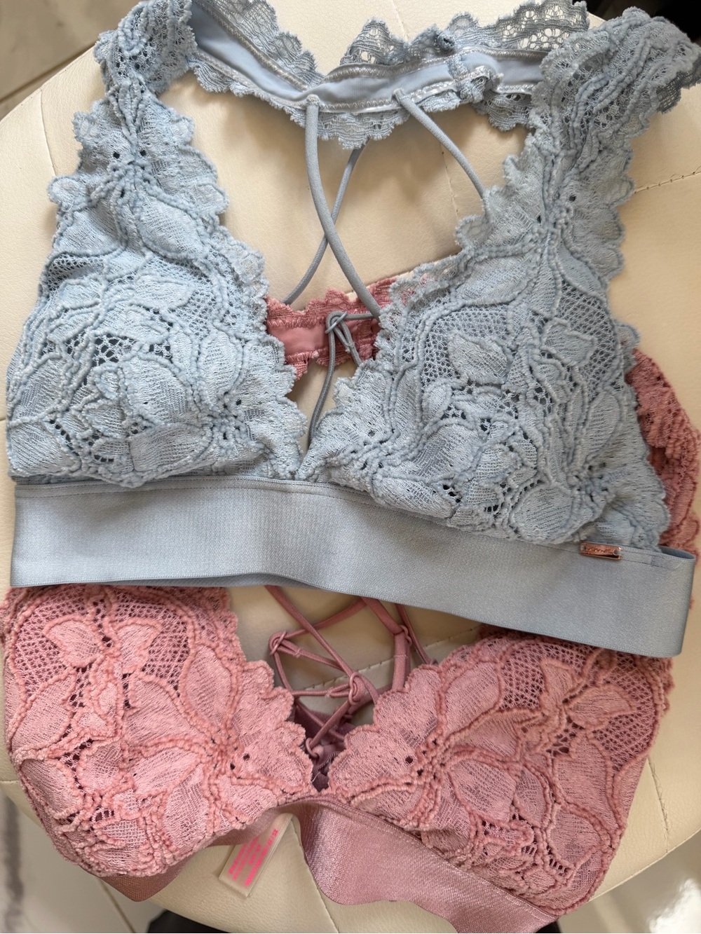 Victoria Secret PINK lace bras Light Blue & Dusty Pink